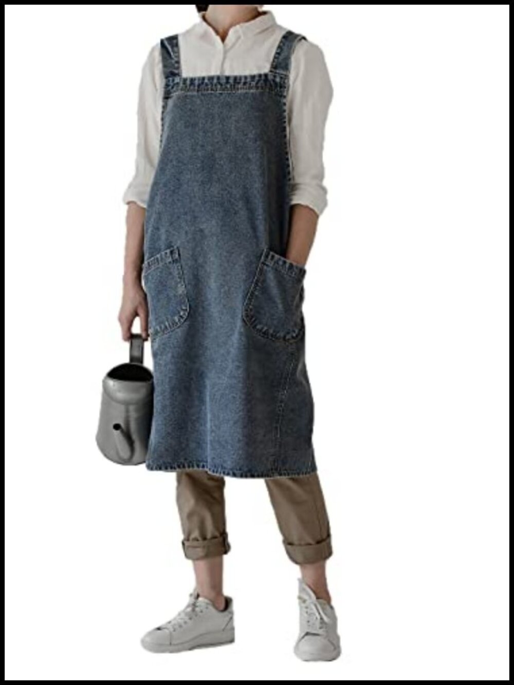 Cotton Denim Bib Apron Cross Back Adjustable Unisex 5 Pocket Kitchen